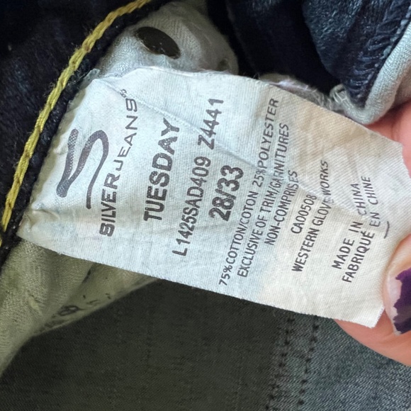 Silver Jeans Womens 28 x 33 Tuesday Low Rise Embroidered Boot Cut Dark Wash Blue - Picture 7 of 16